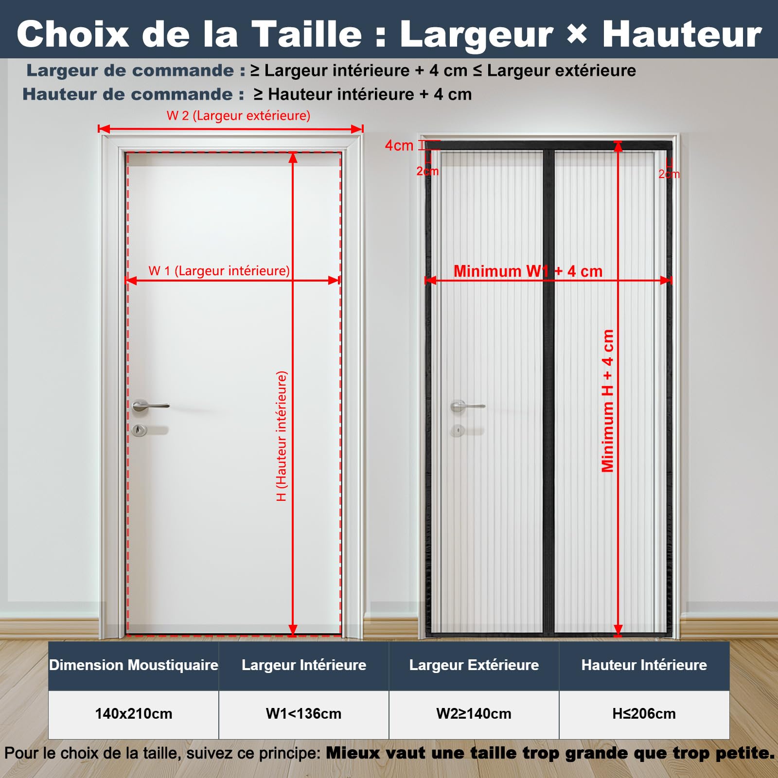 Moustiquaire Porte Fenetre Magnétique Sans Perçage 140x210 cm, Magnétique moustiquaire porte, Fermeture Automatique, Maille Ultra-Fine Antimoustique Noir