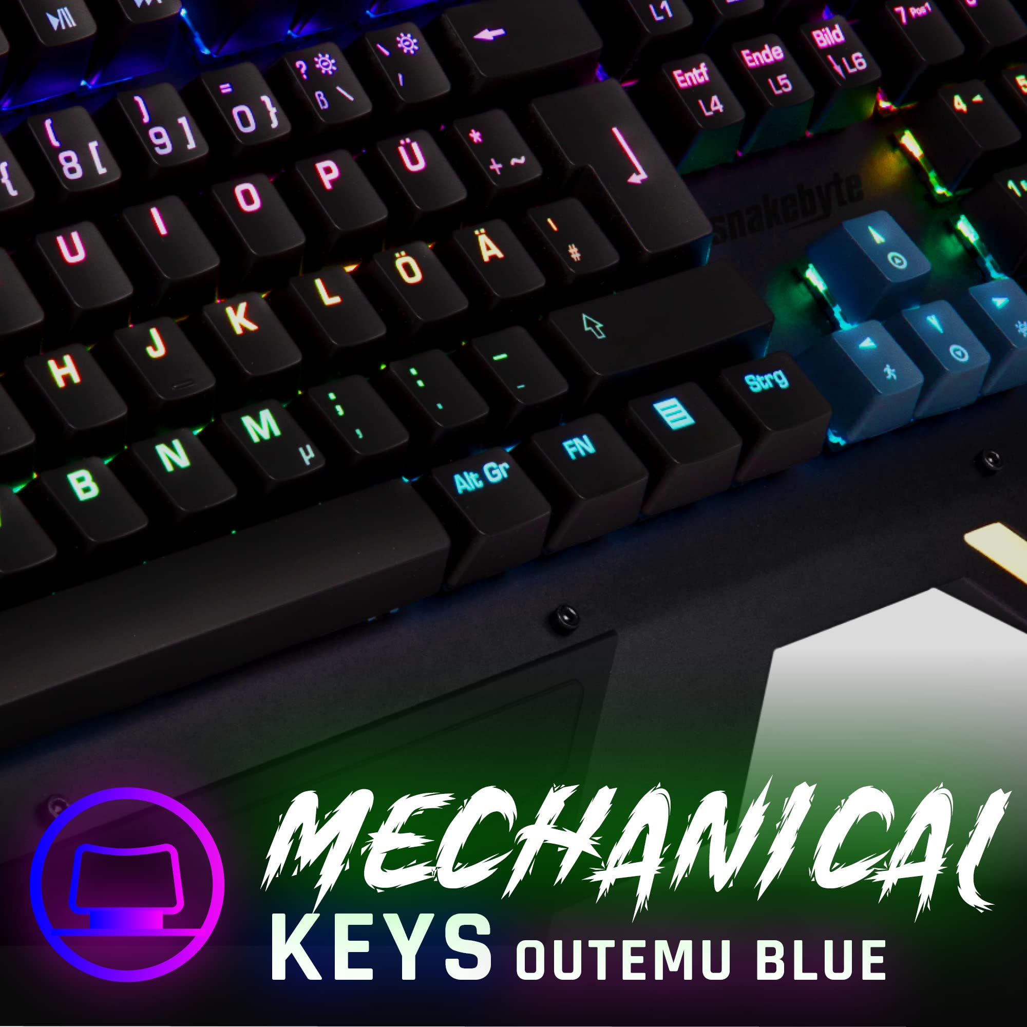 Tastiera Gaming Snakebyte Key:Board Pro – Layout Tedesco, Retroilluminazione LED 9 Colori, Anti-Ghosting 26 Tasti, Piastra In Alluminio