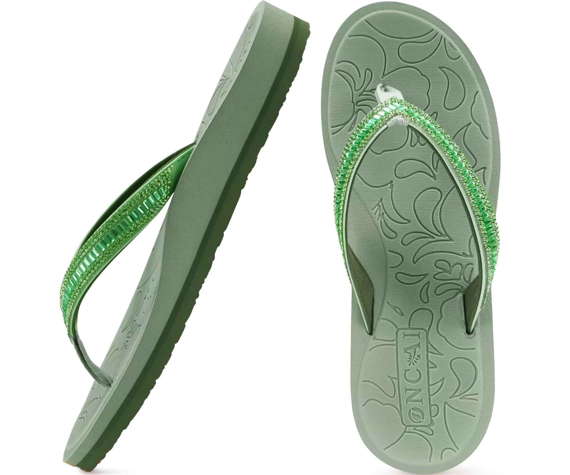 ONCAI Women's Flip Flops with Rhinestone, Arch Support Yoga Mat Comfort Walking Summer Beach Thong Sandals with Plantar Fasciitis Rubber Soles US Size 5-11