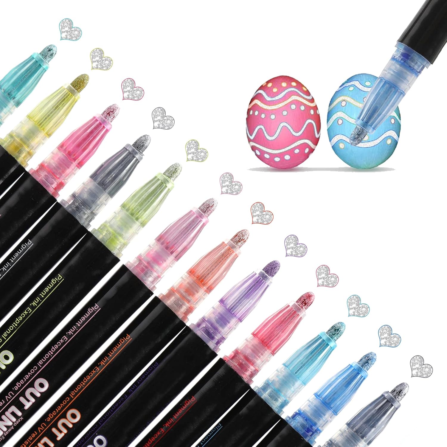 Funnasting Outline Pens, 12 Colors Double Line Outline Pens, Metallic Markers Glitter Doodle
