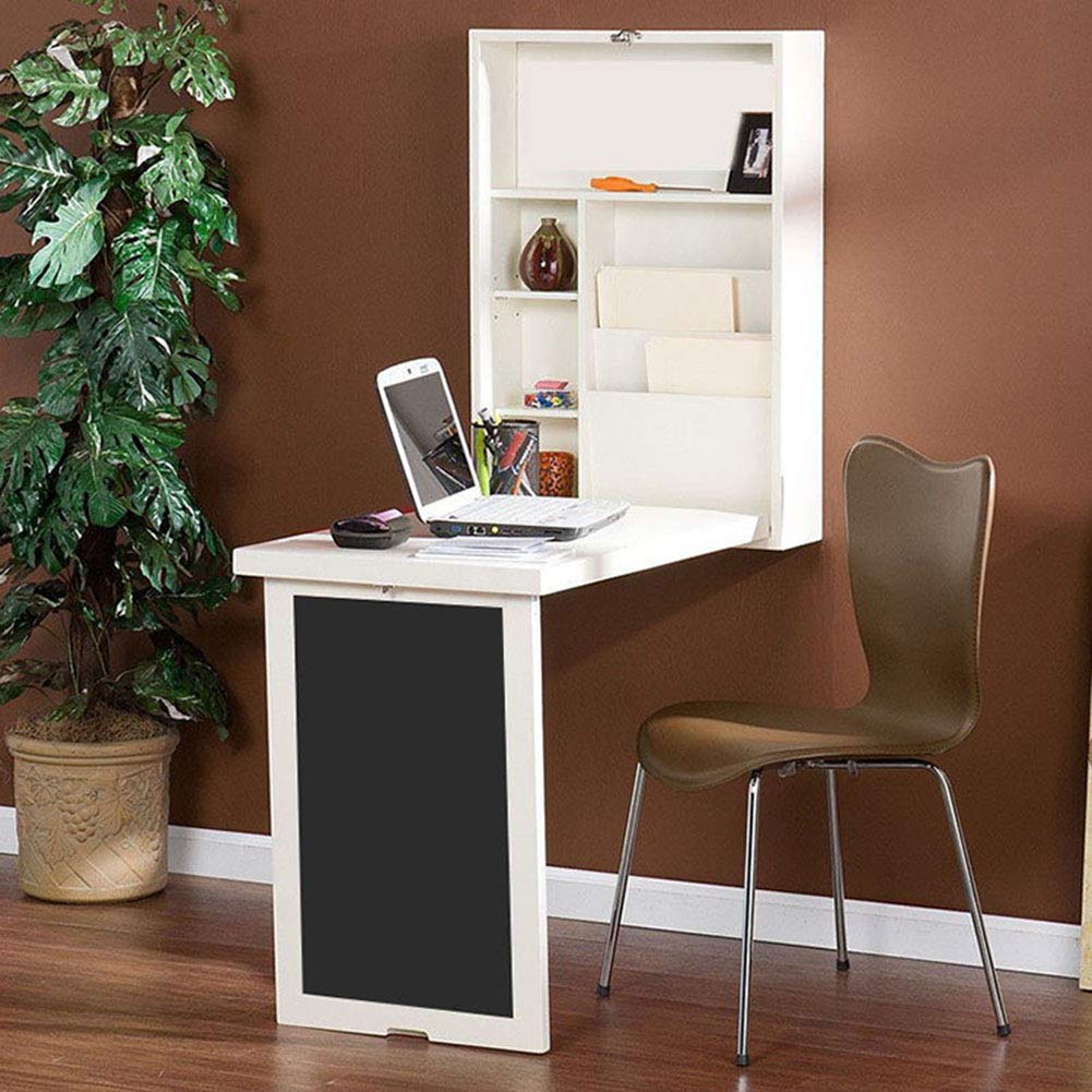 Table murale pliante avec étagères et bureau d'ordinateur gain de place