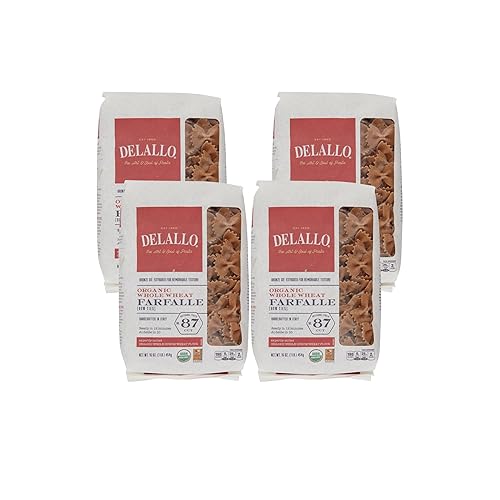 DeLallo Pasta Farfalle de trigo integral, bolsa de 1 libra, paquete de 4, fideos integrales, 100% orgánico, importado de Italia, fabricado con trigo