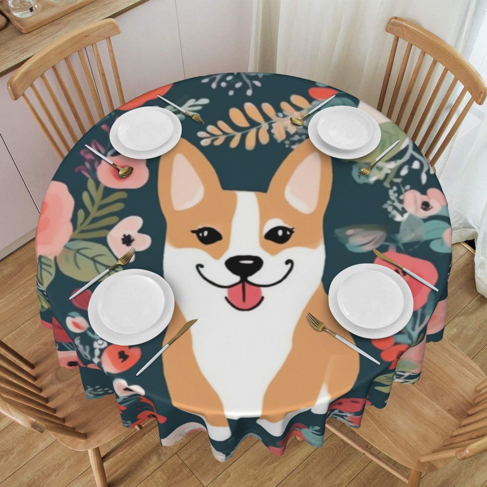 Nappe ronde imprimée florale imperméable pour protéger la table 152 cm