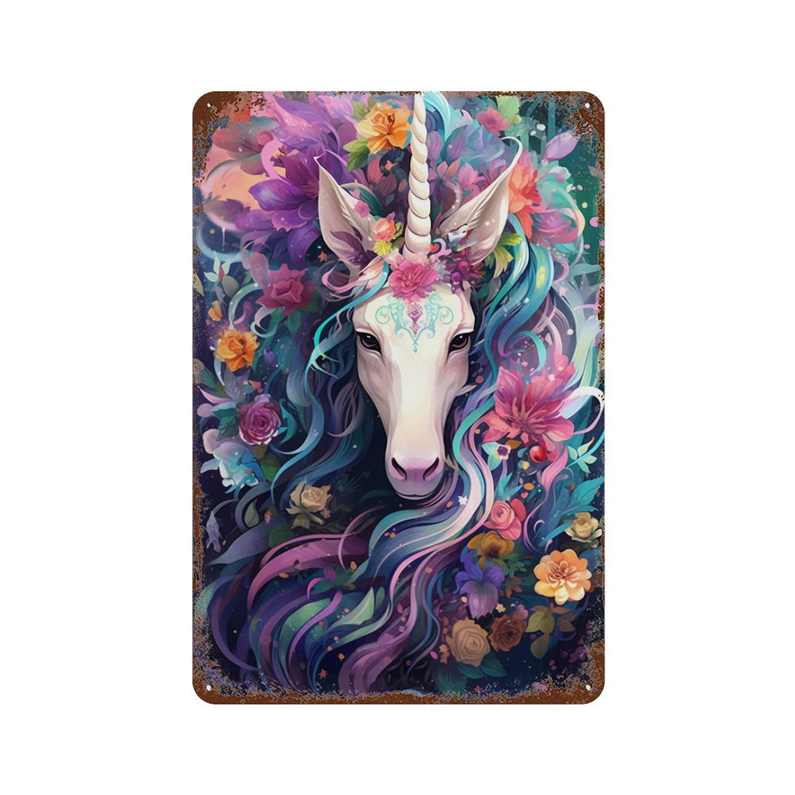 Fantasy Unicorn Art Print Decorative Tin Sign 11.8"x7.9", for Bistro, Counter And Cafe Decor, Retro Wall Decor