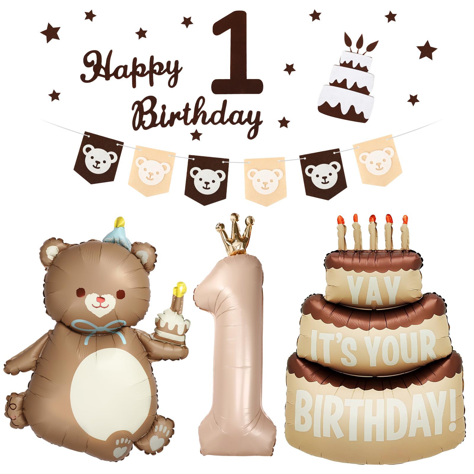 JANLOFO 1歳 誕生日 飾り付け バルーン セット 男の子 1歳 誕生日 バースデー パーティーグッズ 数字バルーン クマ ケーキ