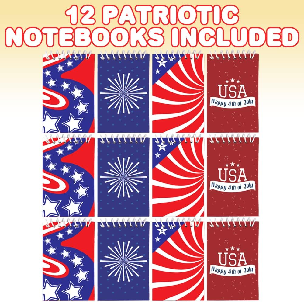 ArtCreativity Patriotic Notepad, Pack of 12 Spiral Mini Notebook with Patriotic Design, Small Notepads for Kids and Adult, To Do List Notepad, 4th of July Party Favors, Veterans and Memorial Day Gifts