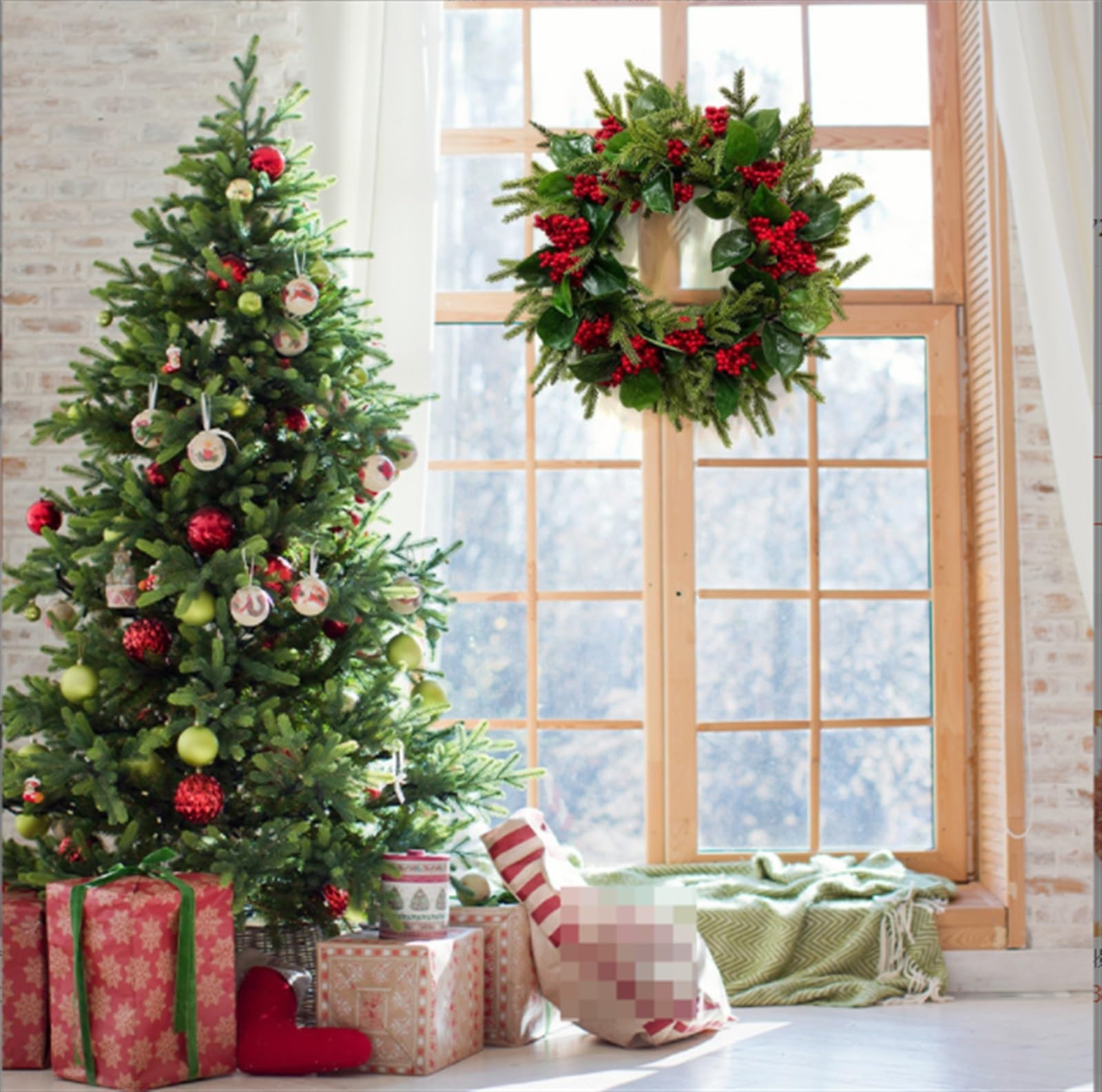 Corona Navidad Guirnalda Navideña Artificial De Invierno Decoración con Frutos Rojos Artificial Decoración