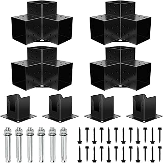 4x4 Pergola Kit, Pergola Brackets 3-Way Angle Corner Bracket and Post Base Woodworks Wooden Beams for Gazebos, Patio Pergolas, Log Cabin Outdoor Pergola Hardware