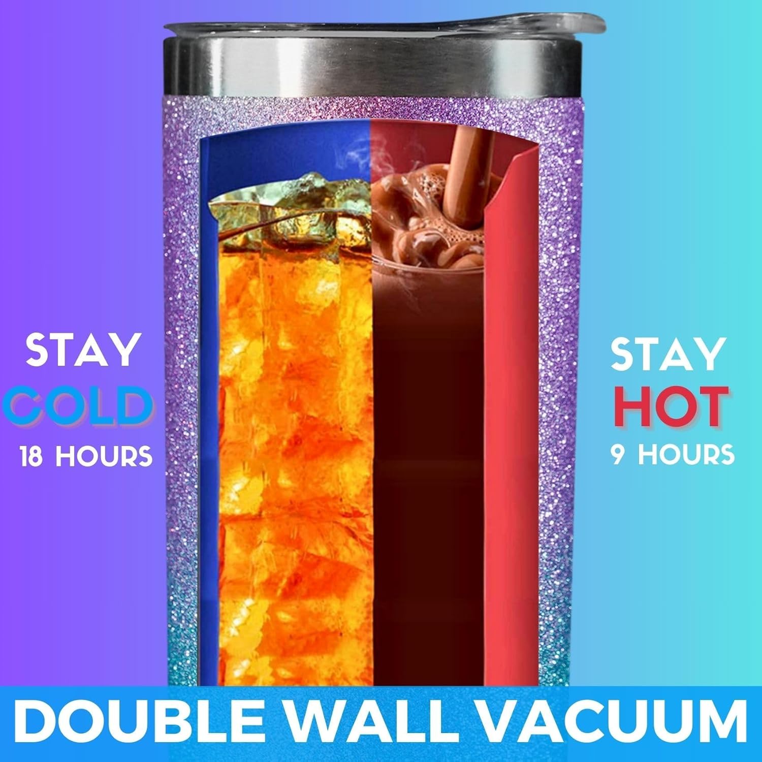 Onebttl Work Wife Gifts for Women, Coworkers, Besties - Best Ever Stainless Steel Tumbler 20oz, Glitter Blue and Purple - Image 7