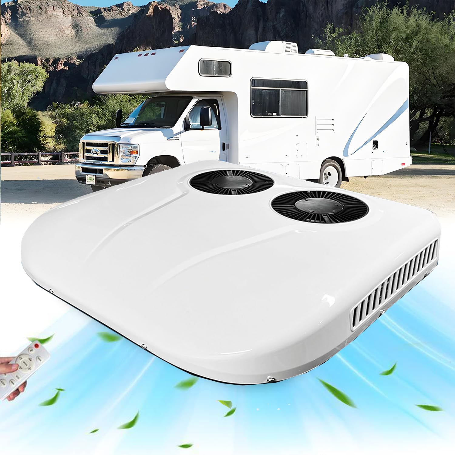 Scumlovy 12V/24V DC RV Rooftop Air Conditioner, 7000BTU Cooling, Energy Efficient, for Motorhomes, Camper Vans, Trucks, SUVs, Buses, Off-Road Vehicles