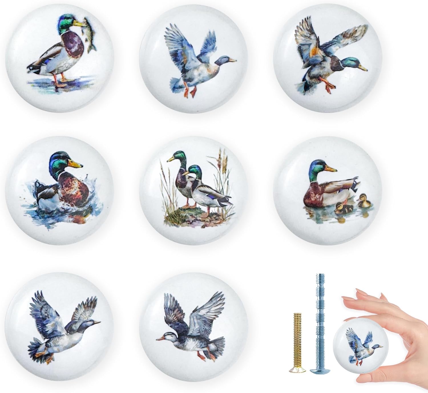 1.5" 8PCS Ceramics Animal Cabinet Handles Knob Ducks Unique Decorative Kitchen Wardrobe Dresser Drawer and Knobs Pulls Furniture Hardware