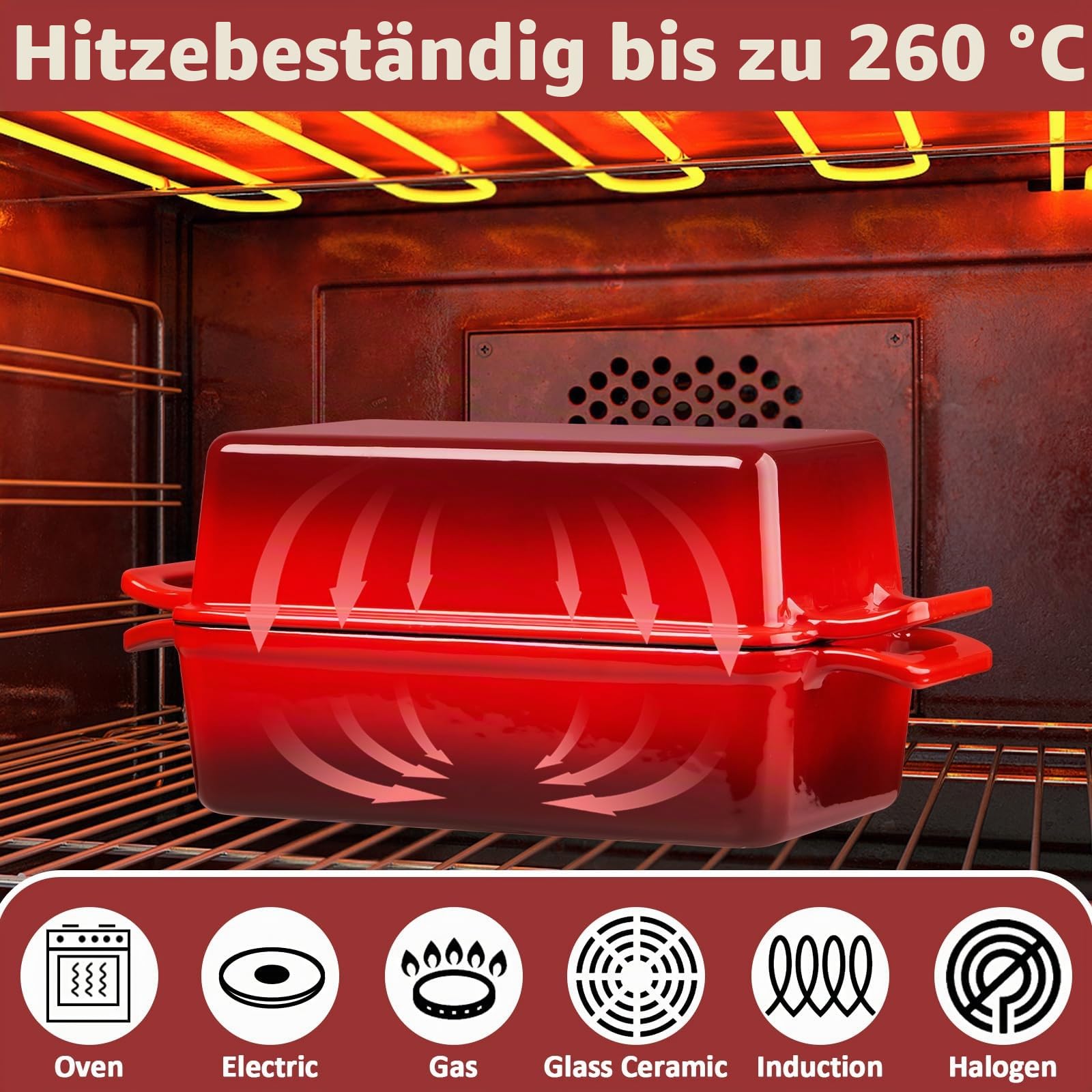 Leonyo Gusseisen-Brotpfannen-Set, 22,9 x 12,7 cm, Emaille, Rot | 2-in-1 Dutch Oven für selbstgemachtes Brotbacken, ofenfest & bis 260 °C erhitzen