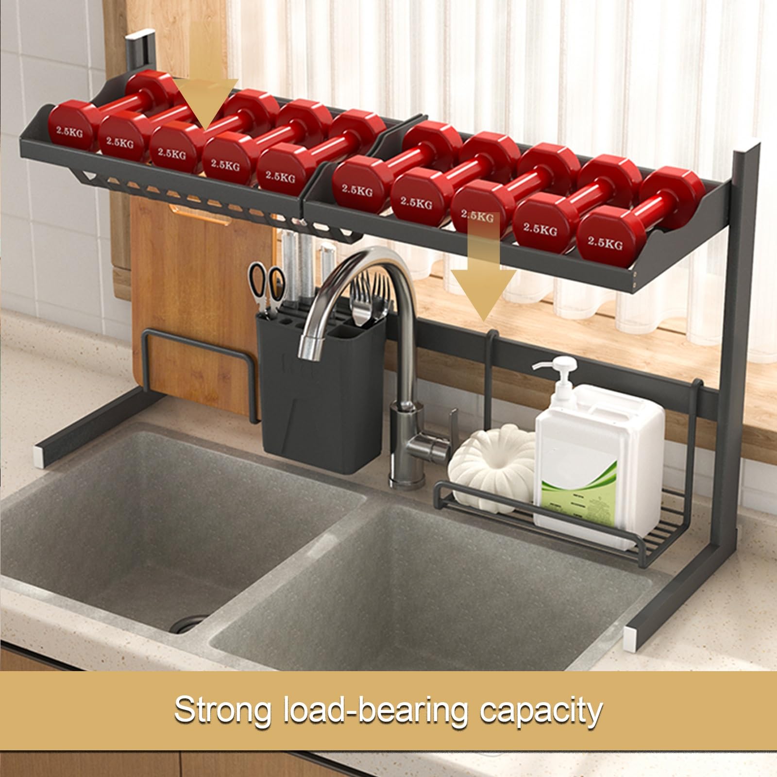 Escurreplatos sobre el fregadero, escurridor de platos de gran capacidad con soporte para utensilios, organizador de encimera de cocina para platos, cuencos y cubiertos