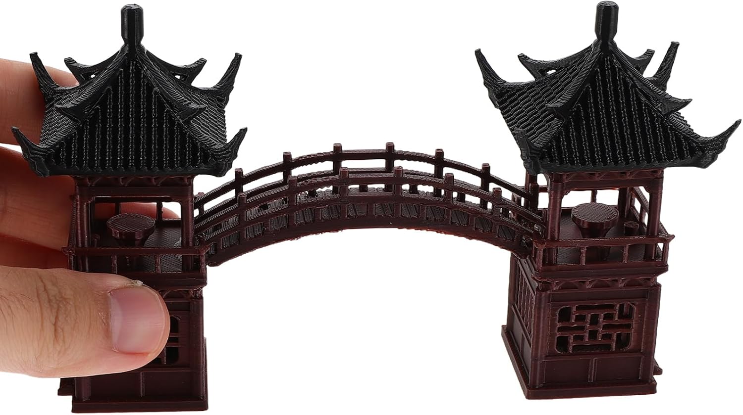 LOGOFUN Miniature Pagoda Statue with Bridge Model Tiny Pavilion Figurine for Zen Garden Bonsai Desk Dollhouse Decoration