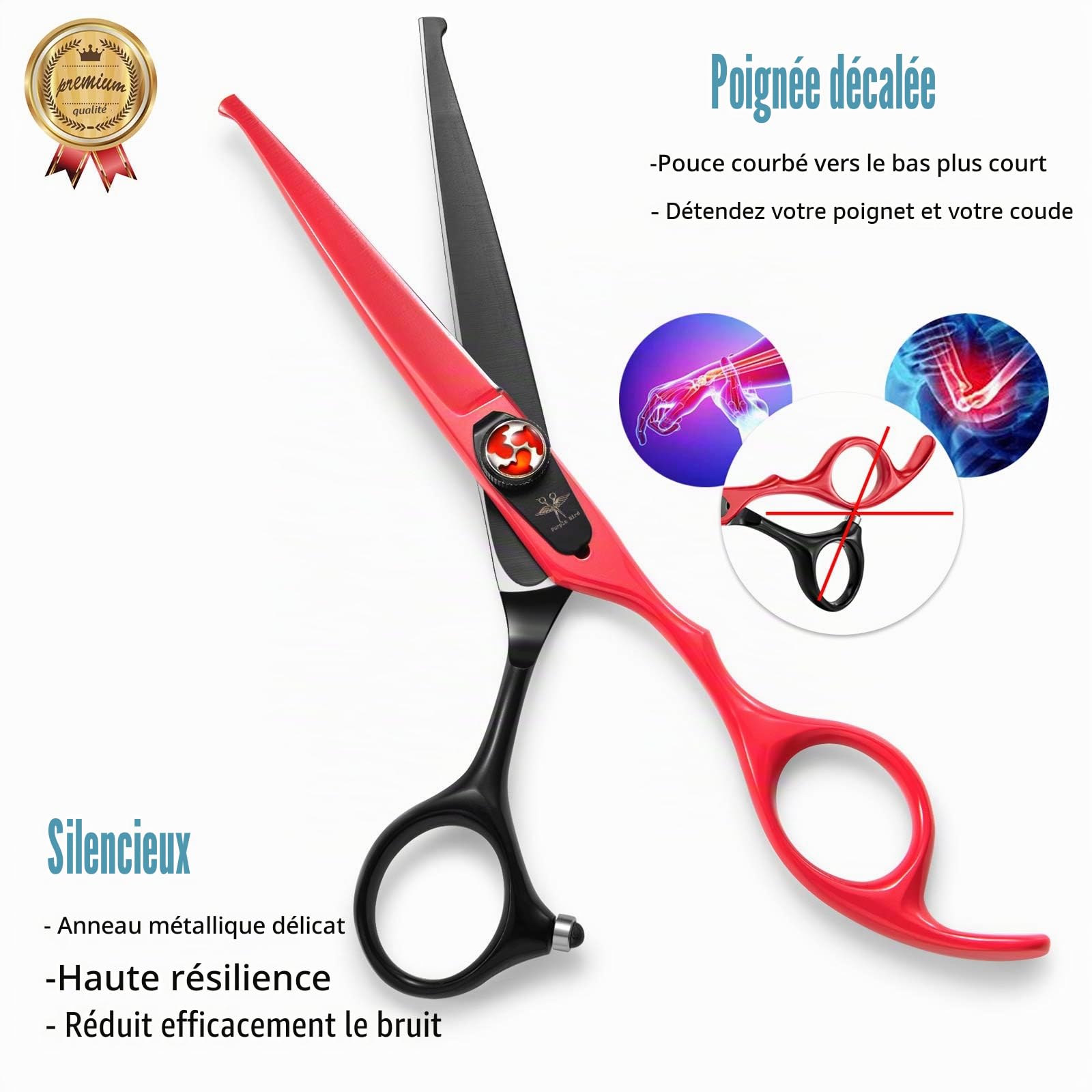 PURPLEBIRD Ciseaux Coiffure Enfant Tete Ronde Ciseaux Cheveux Débutant Ciseaux Effileur Professionnel 6 Pouces Acier Inoxydable Japonais 440C pour Coiffeur Etudiant Bébé Femme Homme