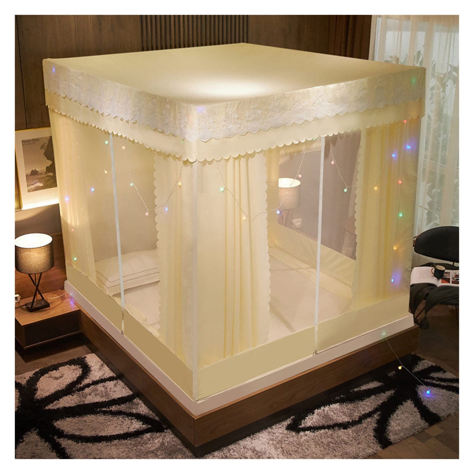 DXTFDHB Dormitory Mosquito Net Household Encryption Mosquito Net Cover Bed Canopy Universal Transparent Mosquito Insect Screen(Yellow,6.6 foot bed)