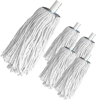 5 Stück Industrie Moppköpfe Ersatz, PY.10 Pure Yarn Cotton Mop mit verzinkter Moppsockel, Heavy Duty Moppköpfe für Rundum-Bodenreinigung