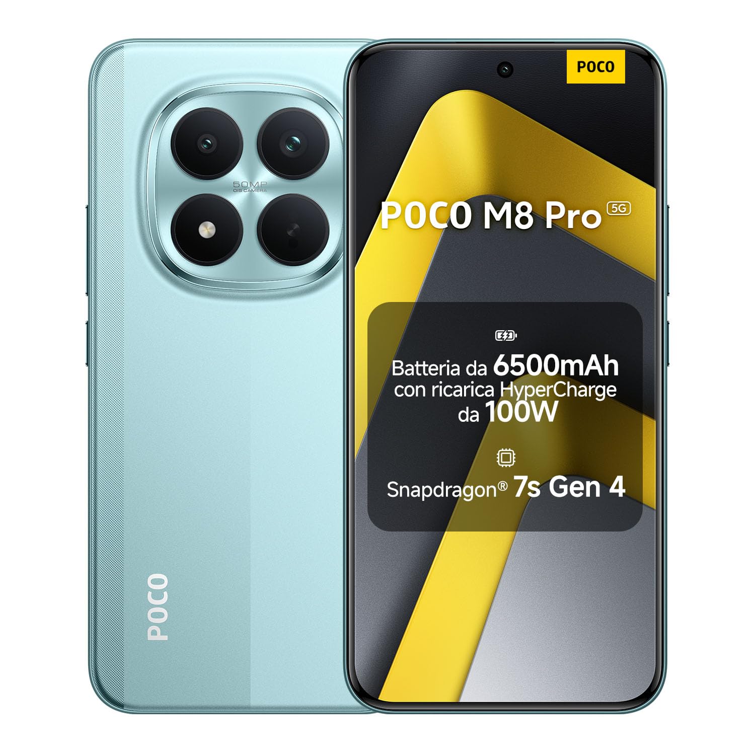 Xiaomi POCO M8 Pro 5G, Smartphone 12+512GB, Display AMOLED CrystalRes 6,83" 1.5K, Snapdragon® 7s Gen 4, Fotocamera 50MP Light Fusion 800 con OIS, IP68, Verde, Garanzia 2 anni, Caricatore non incluso