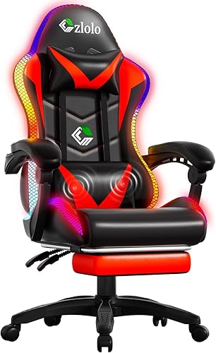 Silla de Juego, Sillas de Juego con Luces RGB LED de Estilo Carrera para Adultos y Niños, Silla Gamer con Masaje Lumbar, Silla de Computadora de