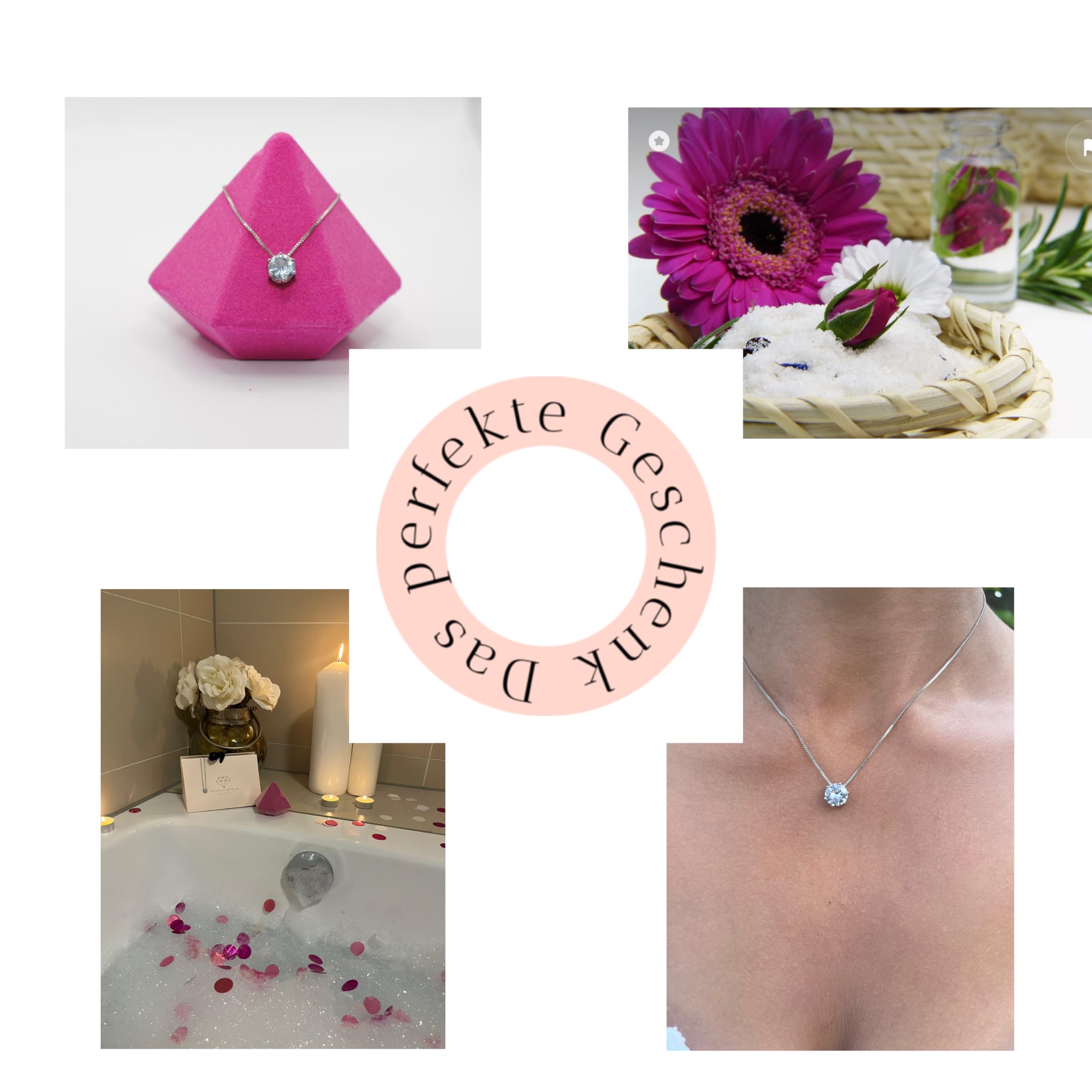 SweetSurprise Badebombe mit Schmuck Überraschung -Romantisches Geschenk für Frauen-Luxuriöse Badeperle mit Silberkette-Geschenkidee für Freundin Frauen