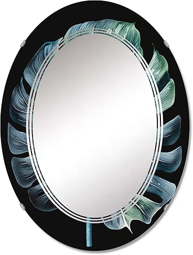 DesignQ Blue and White Philodendron Leaf I- Vanity Mirror, Bathroom Mirrors, Wall Mirrors for Living Room, Bedroom - Oval Mirror - Large 20'x30', DesignQ Blue and White Philodendron Leaf I- Vanity Mirror, Bathroom Mirrors, Wall Mirrors for Living Room, Bedroom - Oval Mirror - Large 20'x30',