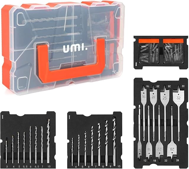 Amazon Brand Umi Drill Bit Set 55-Piece, HSS Drill Bits and Cr-V Screwdriver Bits for Wood, Metal, Cement Drilling and Screw Driving, with Storage Case