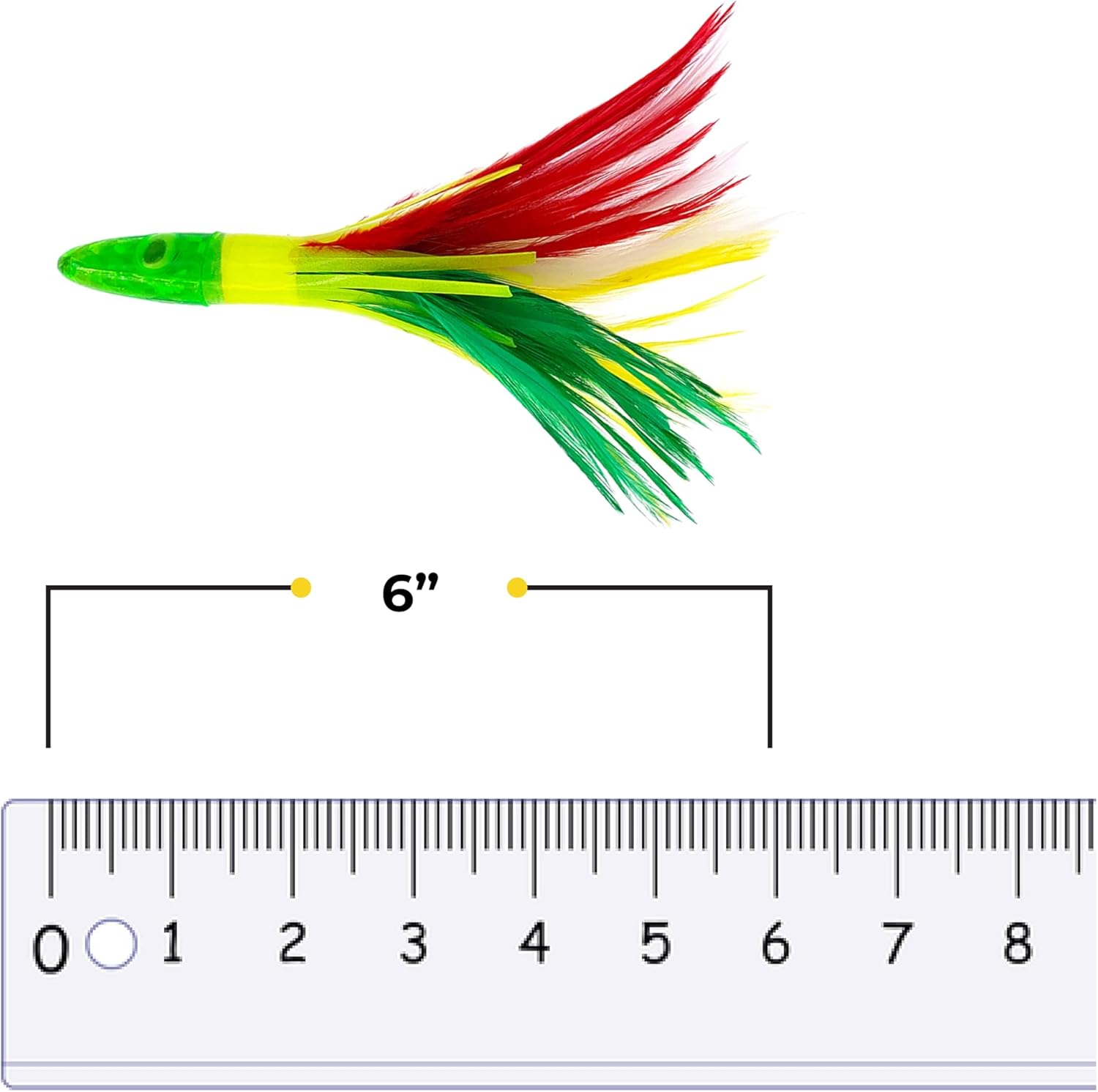 6" Tuna Feathers, 6 Pcs Mexican Flag Color for Saltwater Trolling, Ideal for Deep Sea Tuna Fishing