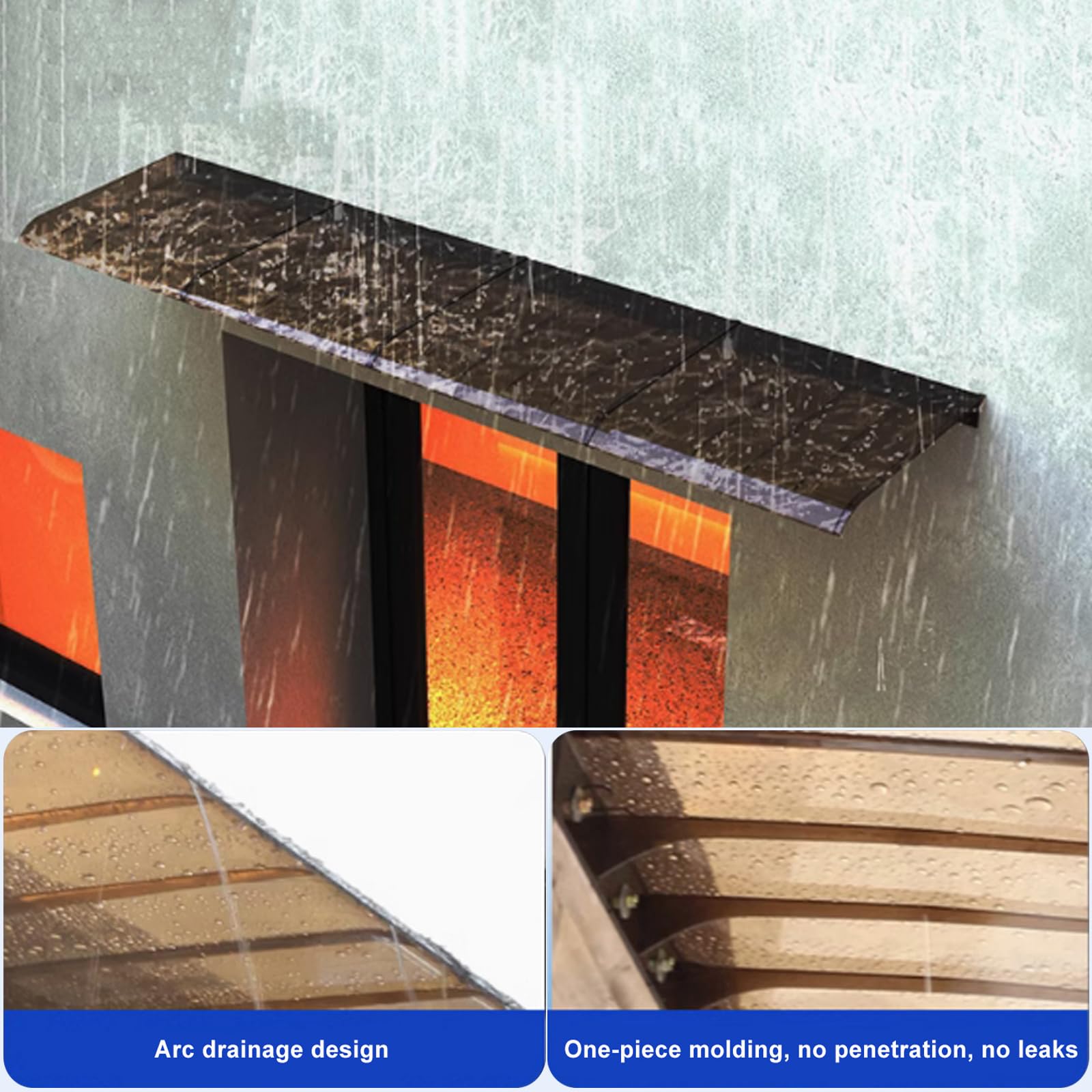 Tettoia marrone per porta in PC, copertura antipioggia, tenda da sole per finestre, tetto ad arco, resistente ai raggi UV, protezione solare, per giardino all'aperto (40 x 80 cm/16 x 32, facciata)