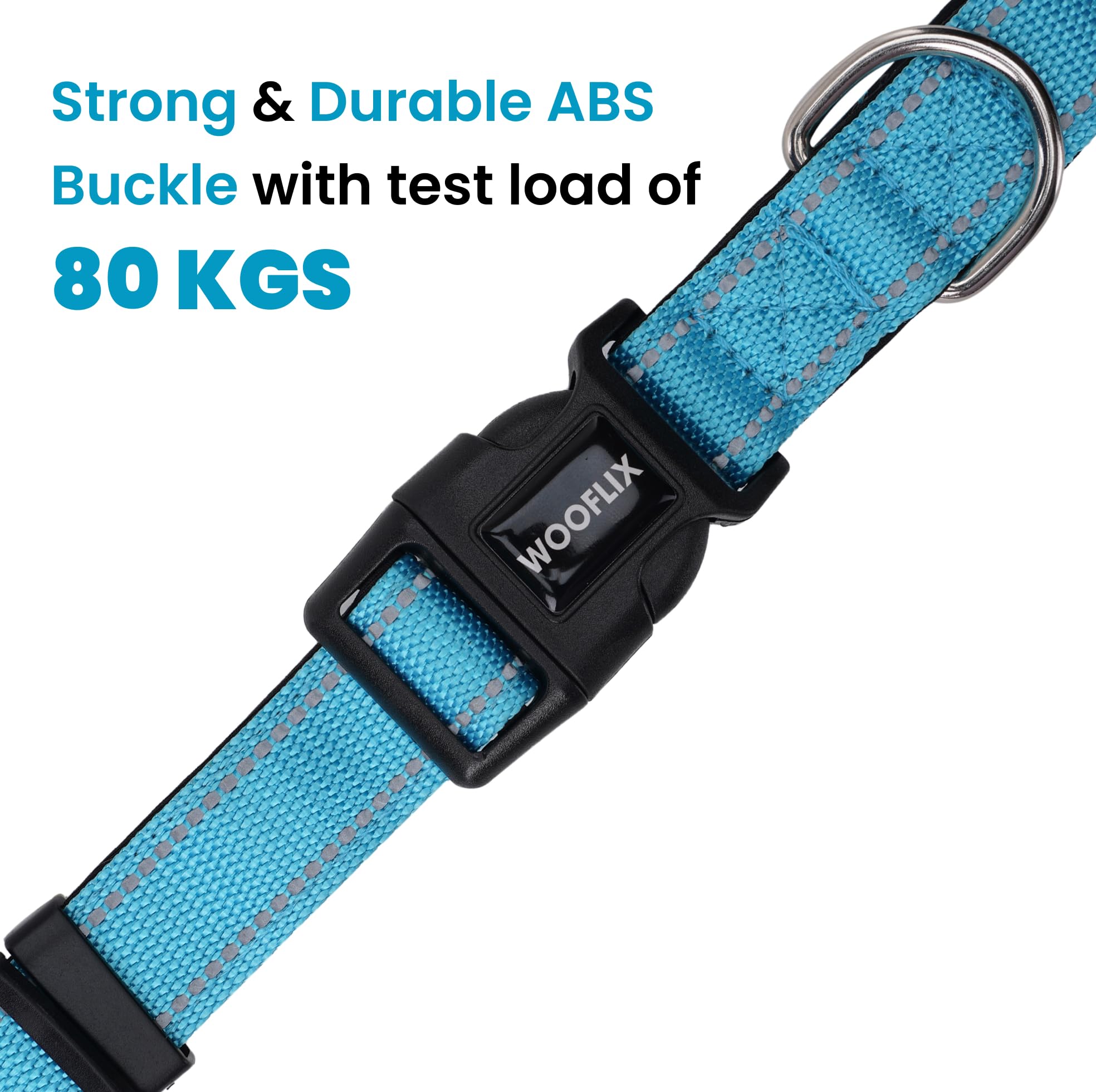 WOOFLIX Reflective Dog Collar For Training And Walks|Adjustable Nylon Training Collar With Tactical Buckle And D-Ring For Medium And Large Dogs|Reflective Dog Collar|(Medium, Blue, 13 Cm X 15 Cm) 2