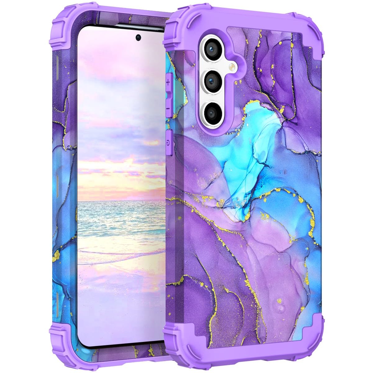 Hocase for Galaxy S24 FE Case, Heavy Duty Shockproof Protection Soft Silicone Rubber+Hard Plastic Bumper Hybrid Protective Case for Samsung Galaxy S24