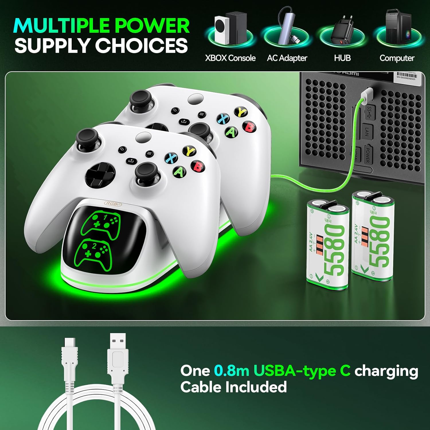 OIVO Controller Charger Compatible with Xbox Series, One/S/X Controller, Dual Charging Station Updated LED Strap,Charger Docking Station with 2 Rechargeable Battery Packs - Image 4