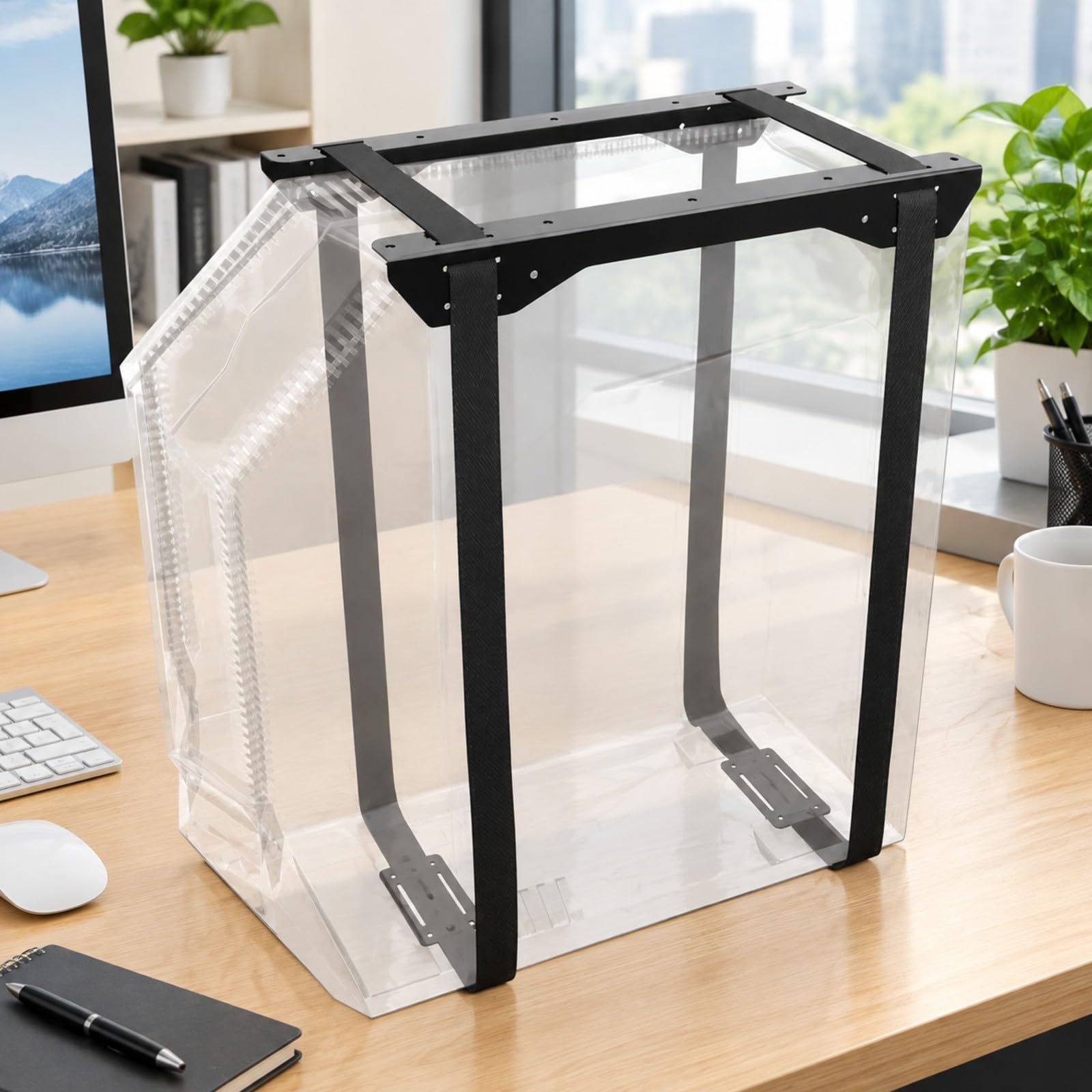 Yajuyi Support PC sous Bureau en Acier Rails Supérieurs Sangles pour Tour Informatique Support Unité Centrale Réglable pour Bureau Gaming