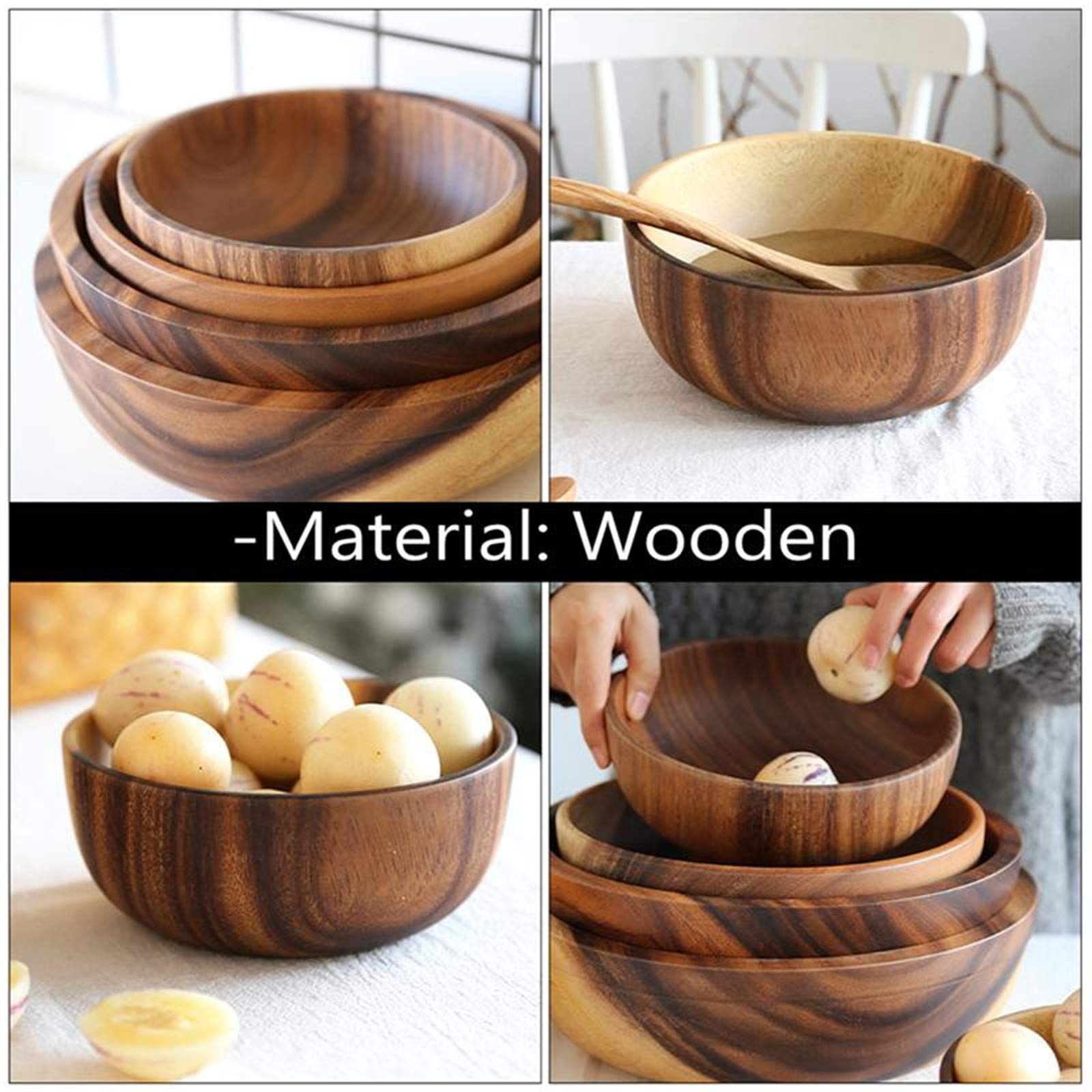 Cuenco de Ensalada de Madera Natural Decoración de Frutas Cuenco práctico Cocina del hogar Cuenco de Madera Vajilla Cocina de Restaurante