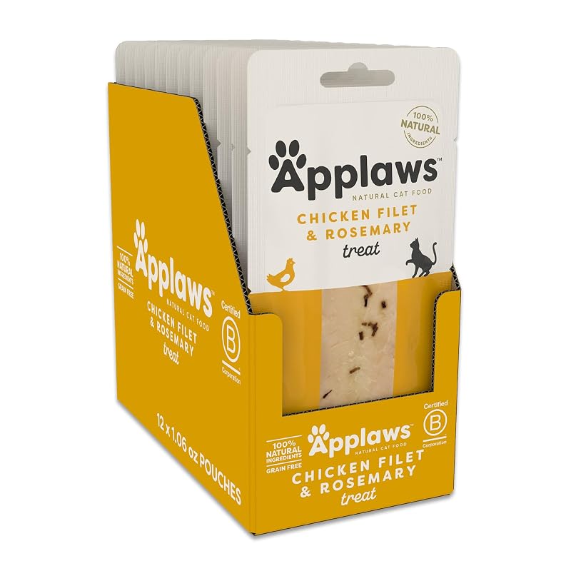 Petisco para Gatos Applaws de Filé Inteiro de Frango com Alecrim, Pacote com 12