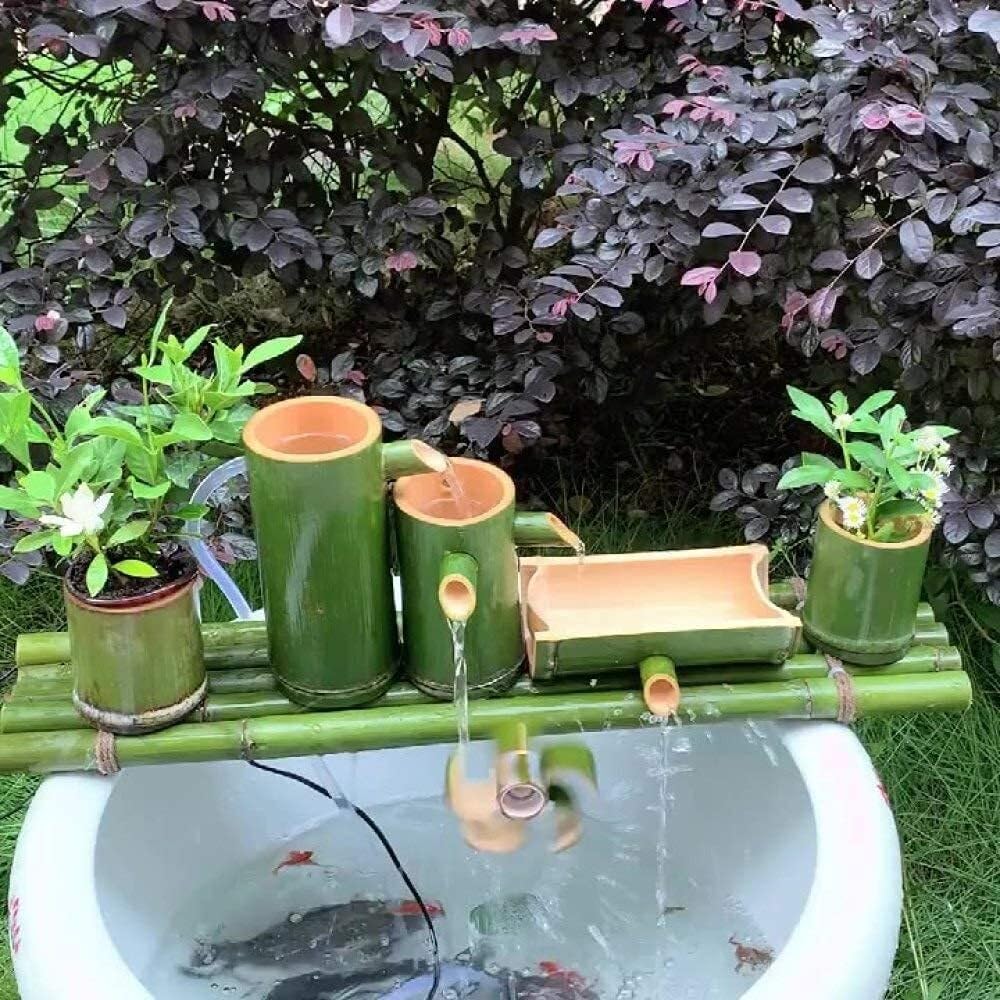 Bamboo Fountain Water Feature, Garden Waterfall Bamboo Water Spout with Pump, Outdoor Garden Decor & Home Decoration Sculptures(80cm)