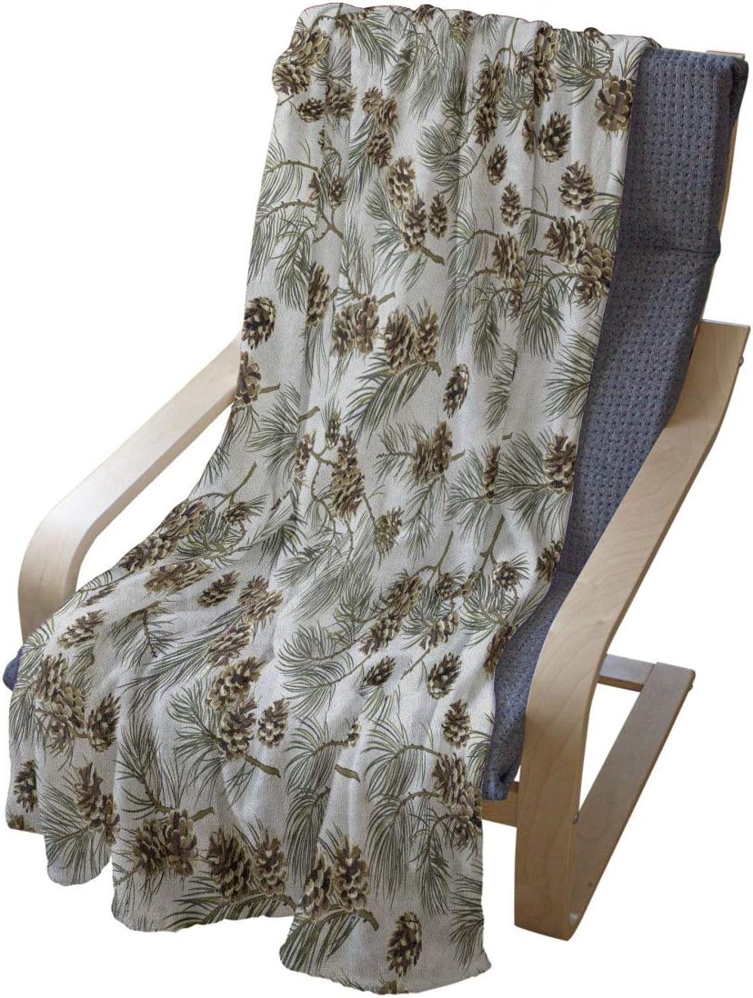 Lunarable Pinecone Throw Blanket, Scenery Illustration of Hand Painted Pine Tree Branches and Sepia Cone, Flannel Fleece Accent Piece Soft Couch Cover for Adults, 50" x 70", Sage Green Brown