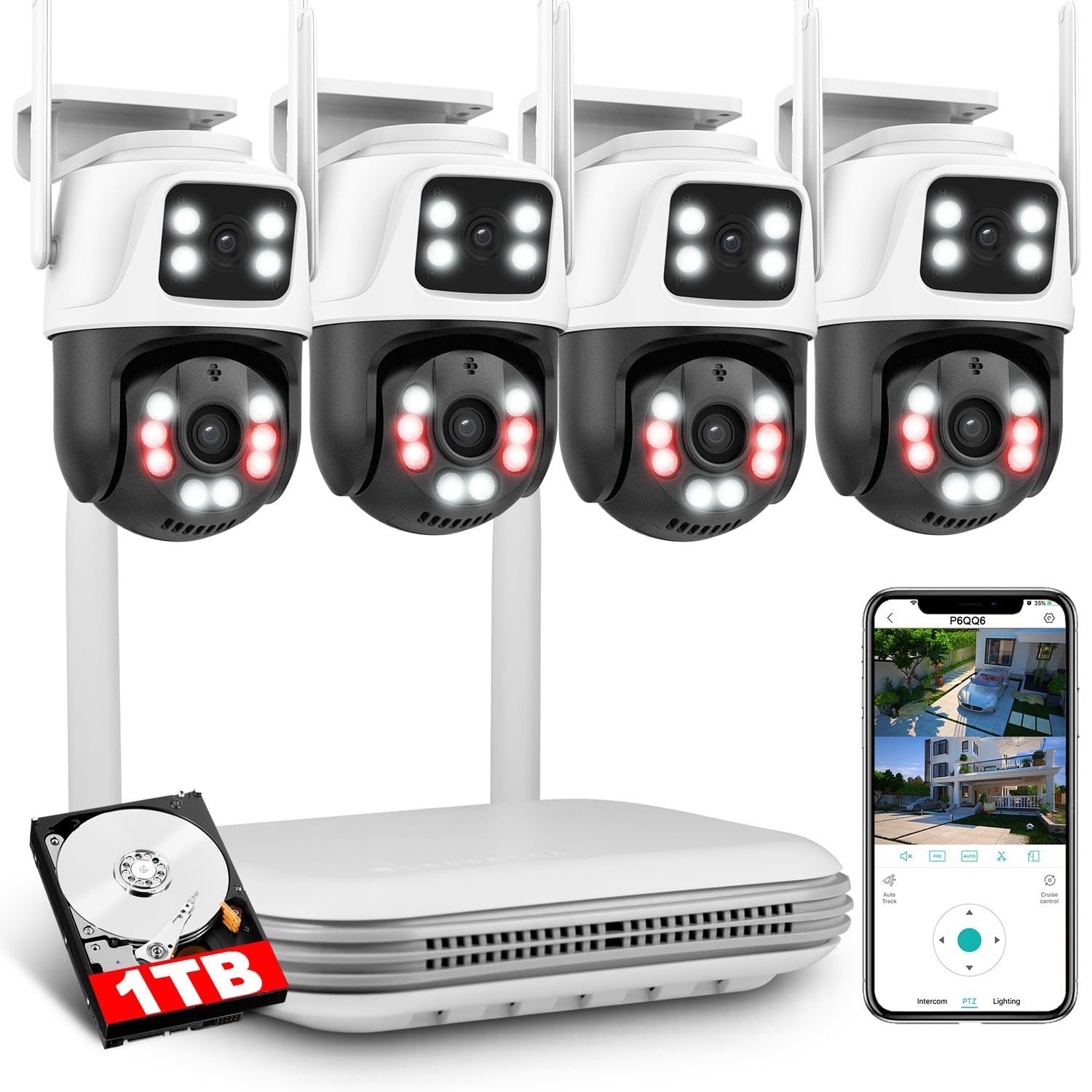 Caméra de surveillance extérieure double objectifs vision nocturne couleur