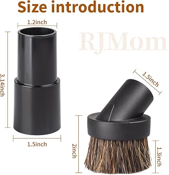 Soft Horse Hair Vacuum Brush Attachment For Shark Vacuum - Round Brush With Adapter - To Convert The 1 1/4 Tool To 1 1/2 Vacuum Hoses, Vacuum Attachment Brush Hair Length 35mm