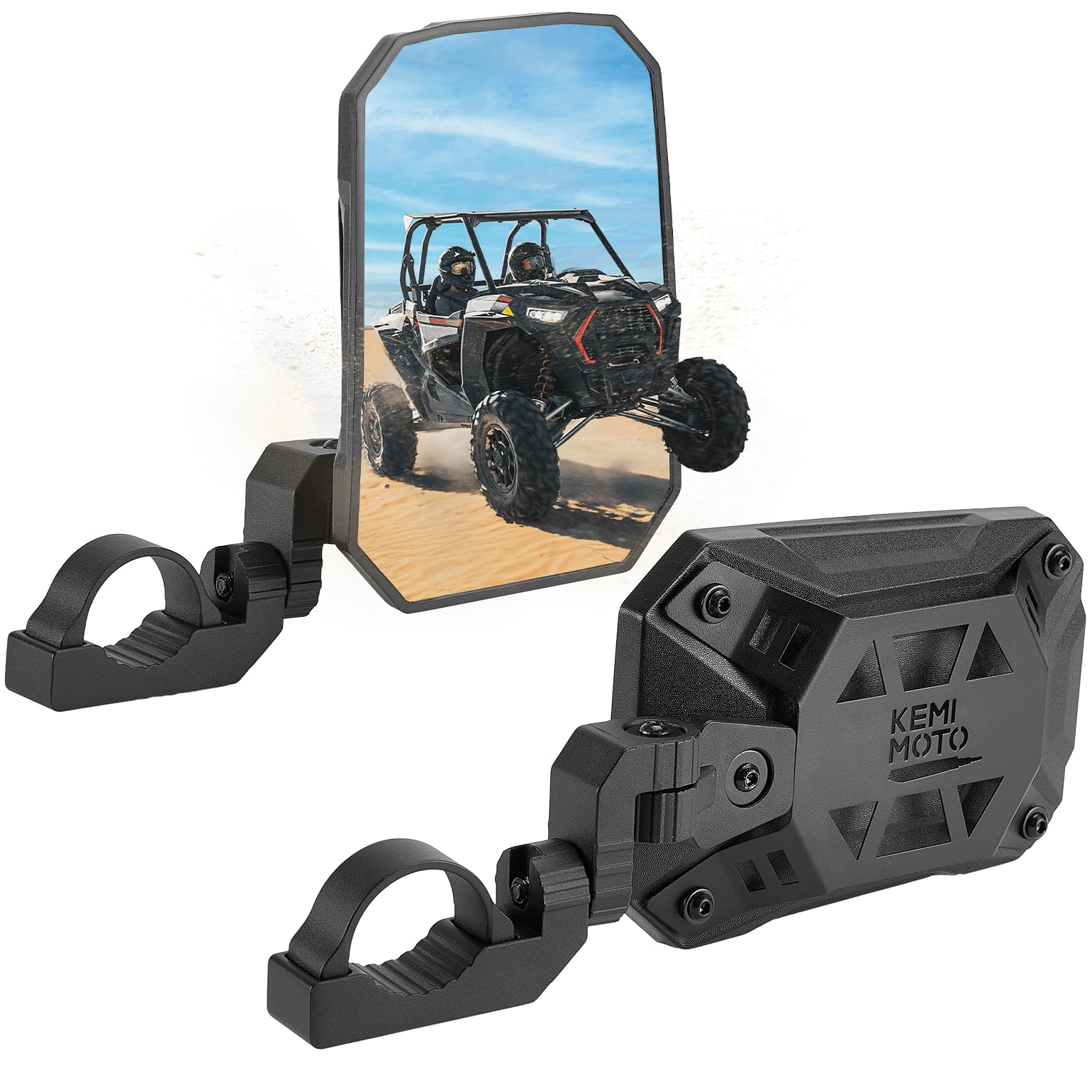 KEMIMOTO UTV Side Mirrors, Tool-free Multi-Adjustment 8" x 5.3" Wide View Horizontal Vertical mirror for 1.65-2 inch Roll bar Compatible with Polaris RZR/Can Am X3/Pioneer/Talon/Kawasaki Teryx/CFMOTO