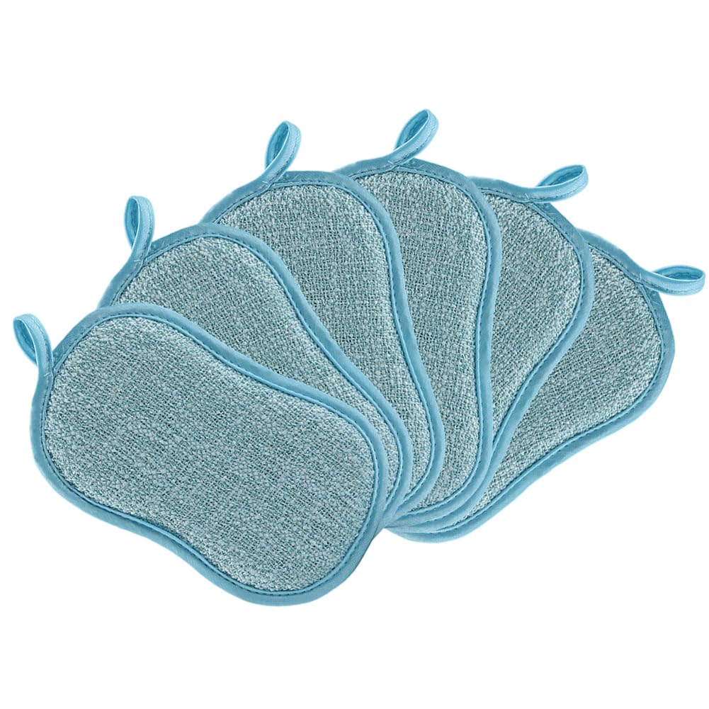 6PCS Reusable Sponges Kitchen Double-Side Microfiber Sponge Non Scratch Microfiber Sponge Scrubber Sponge Scouring Pads Dish Sponge Household Kitchen Cleaning Dishes and Pots