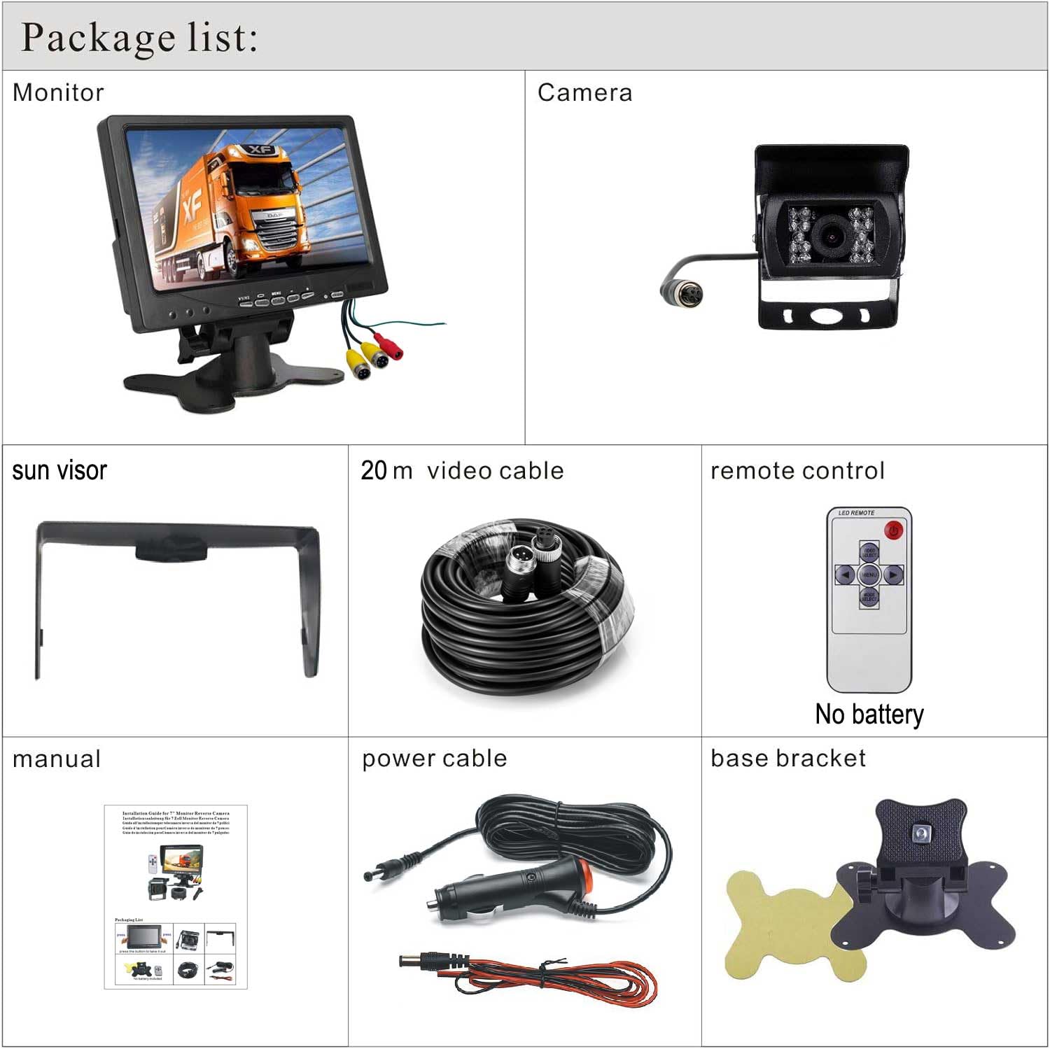12 V-24 V RV Camión Van Trailer Bus Kit de cámara de Seguridad, 7 Pulgadas TFTLCD HD Color Monitor + Impermeable visión Nocturna vehículo Aparcamiento Marcha atrás cámara de visión Trasera