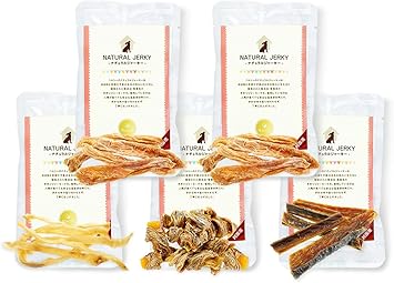 Amazon 犬用 ナチュラル細切りジャーキー 5袋 合計110g セット ささみ細切り 豚耳細切り 秋鮭 ささみ巻きさつま芋 ペルシー ジャーキー 通販