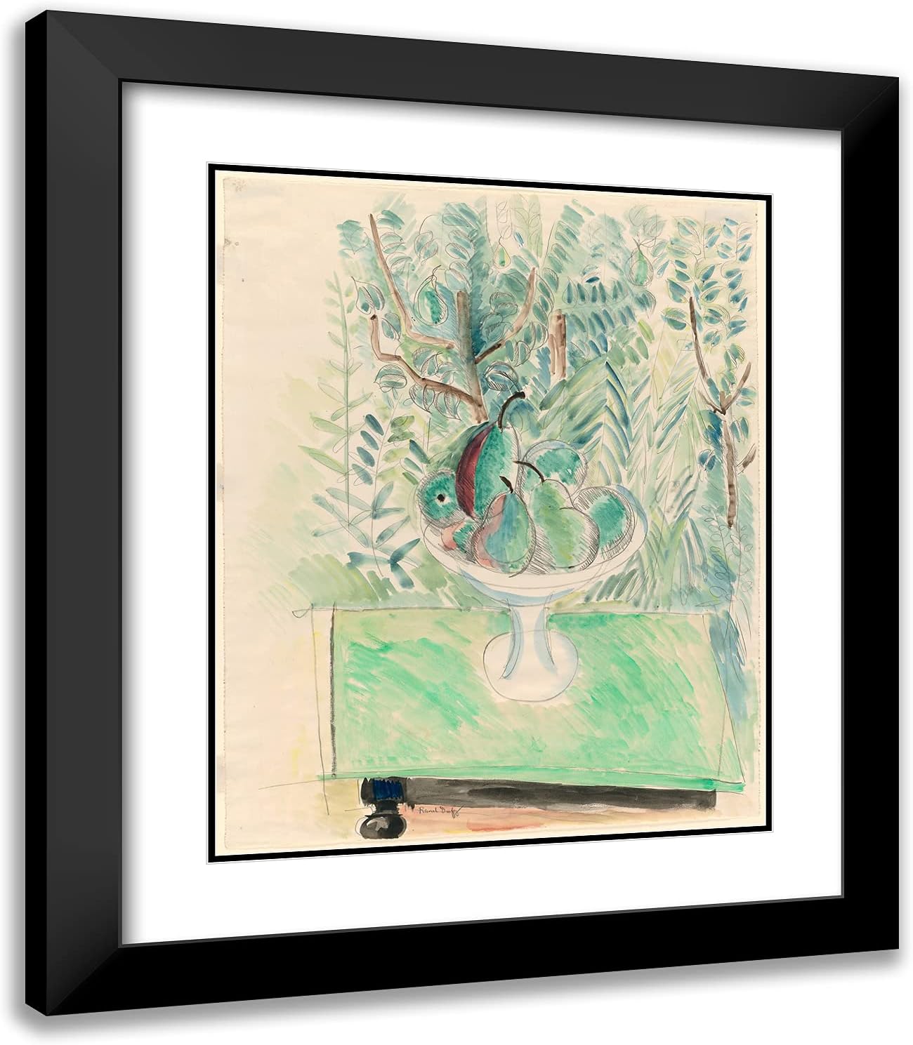 ArtDirect Raoul Dufy 20x23 Black Modern Framed and Double Matted Art Print Titled Pears in a Garden
