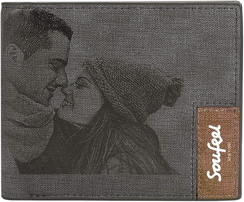 SOUFEEL Billeteras personalizadas con fotos para hombres, billetera de cuero delgado con 2 imágenes, regalos personalizados para el día del padre,