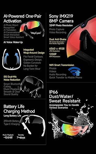Miniatura 3 de Mingtawn Gafas inteligentes con cámara 4K HD antivibración y altavoces estéreo 3D | Gafas de sol deportivas polarizadas UV400 | Gafas de sol AI