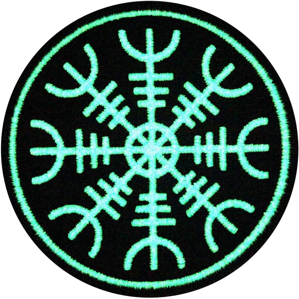 EmbTao Glow in Dark Aegishjalmr Viking Helm of Awe Terror Protection Embroidered Morale Iron On Sew On Patch