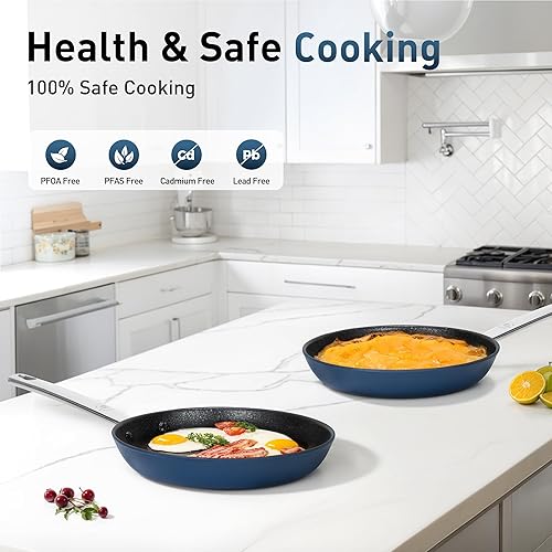 Miniatura 9 de MAISON ARTS Juego de 2 sartenes antiadherentes, sartenes de 9.5 y 11 pulgadas con mango de acero inoxidable, sartén profunda no tóxica, juego de