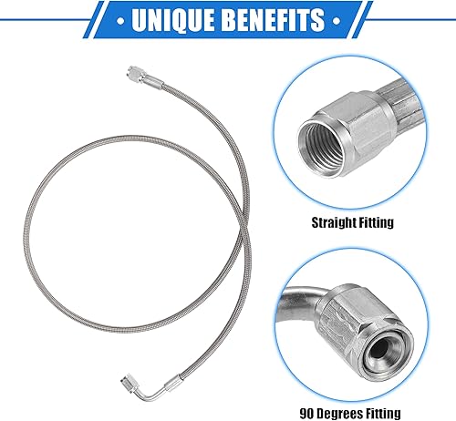 Vista 80 de AN3 - Línea de alimentación de aceite turbo de acero trenzado de 90 grados a extremo de manguera recto, turbocompresor remoto de 24 pulgadas, línea