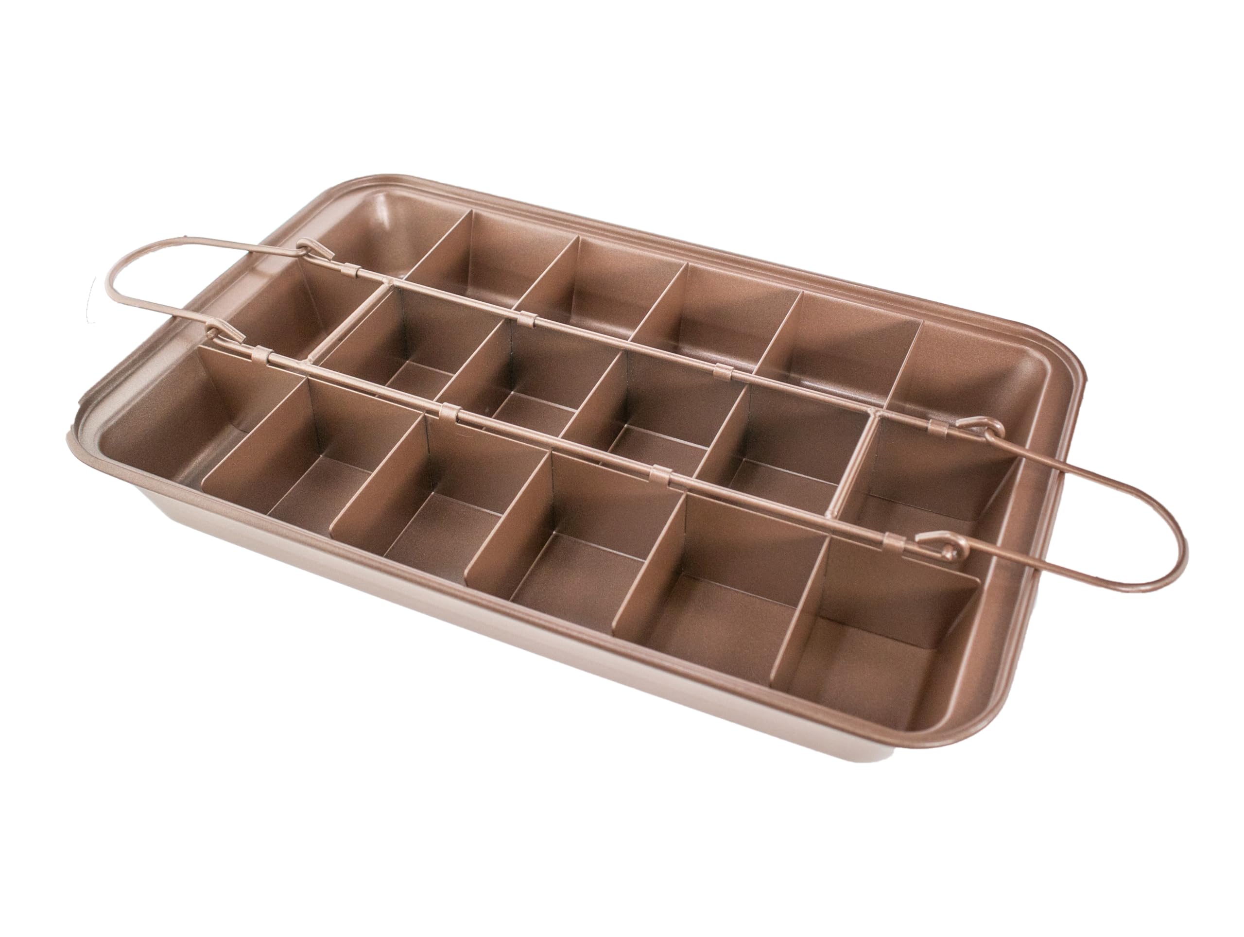 Brownie Nonstick Pan with Dividers -Nonstick Copper Baking Tray - All Edge & Corner Brownie Pan for Uniform Slices - 18 Precut Brownies - Even Heating, Dishwasher Safe - 12x8 Inch with Handles