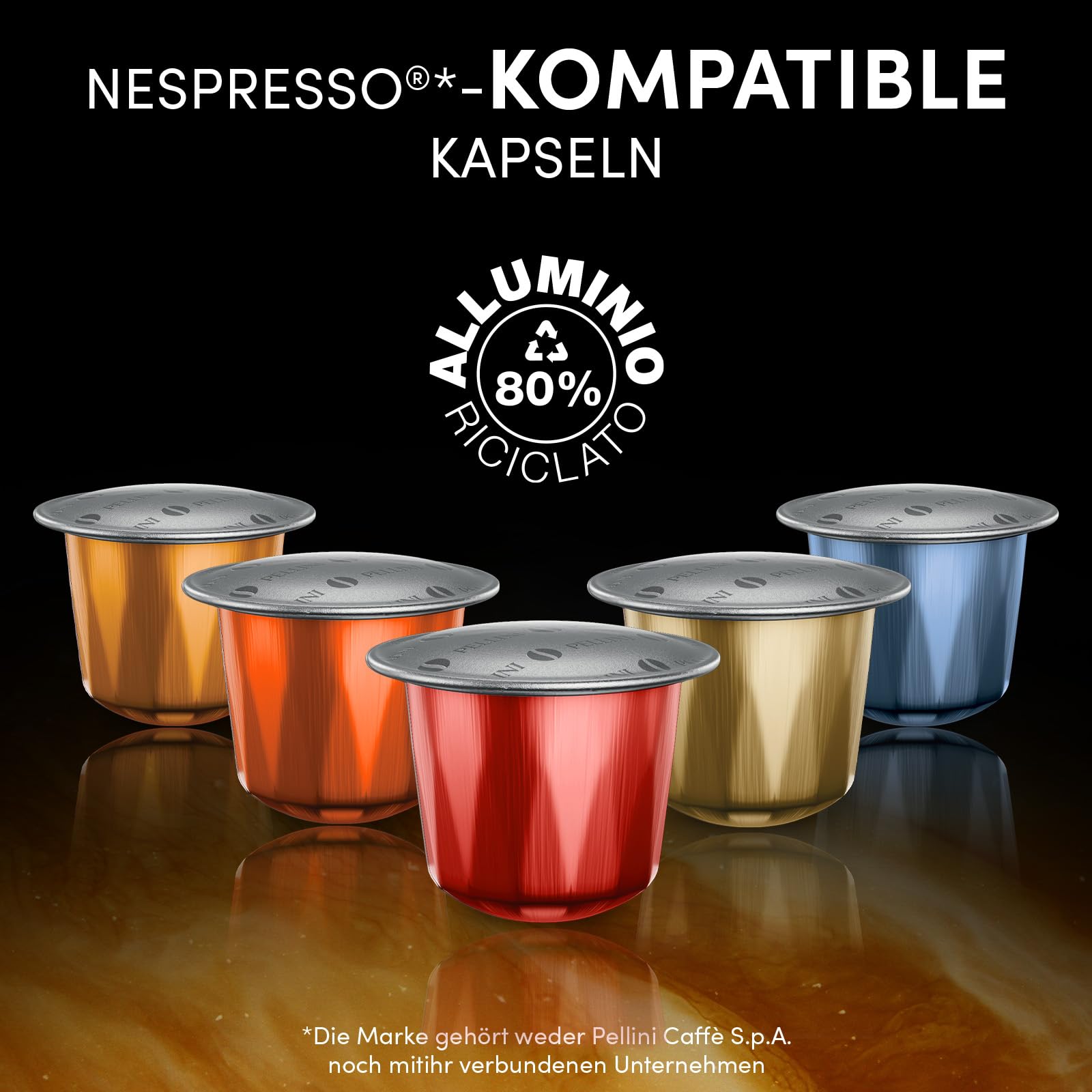 Pellini Aluminium-Kaffeekapseln, Geschenkbox mit 5x10 Mehrgeschmack-Kapseln